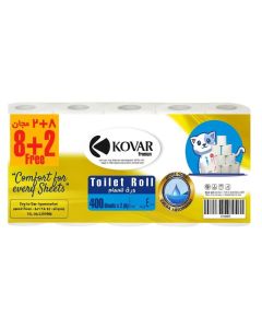 Kovar Thick And Super Absorbent Toilet Roll- 400 SheetsX2 PlyX10pcs