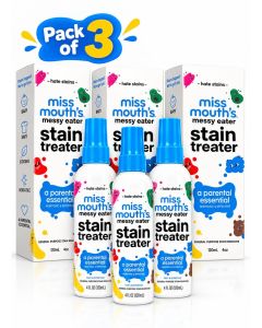 Miss Mouth’s Messy Eater Stain Treater Spray 120ml, Pack of 3 – Fast Acting Fabric Stain Remover for Clothes, Kids Clothing, Bibs & Everyday Food Spills – General Purpose Laundry Stain Treatment Spray, 4 Fl Oz Each