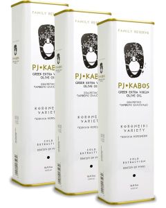 P.J. KABOS 2024/25 Harvest Premium Greek Extra Virgin Olive Oil - High Phenolic, Cold Extracted, 3 x 16.9 oz Tins, Koroneiki Variety