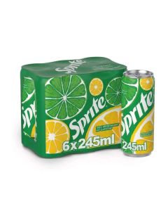 Sprite Carbonated Beverages Refreshment Drink, Without Caffeine Soft Drink Can, 6 X 245 ml