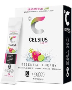 CELSIUS Dragonfruit Lime On-the-Go Powder Stick Packs - Zero Sugar Energy Drink Mix (14 Sticks)