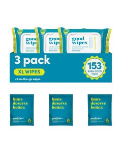 goodwipes Flushable Butt Wipes Vitamin E Aloe Sewer Septic Safe Extra Large Adult Wet Wipes For Women Men Bathroom Essentials Shea Coco 153 Count 3 Packs 3 Individually Wrapped