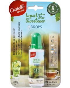 Liquid Sweetener Stevia Zero Calorie Drops Aspartame Free 1 Portion= 4 Drops=1 Sugar(5G) 30 ML