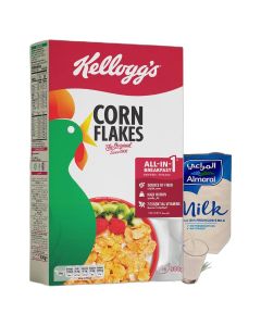 Corn Flakes Original 500grams & Almarai Full Fat Milk Screwcap With Vitamin, 12 x 1 Liter Bundle