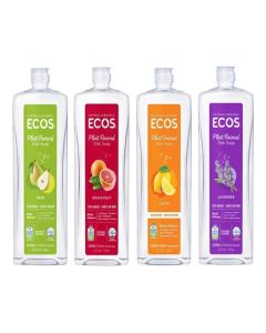 ECOS Plant Based Dish Soap Variety Pack - Natural Dishwashing Liquid Cuts Grease - Hypoallergenic for Sensitive Skin - Free & Clear, Lavender, Grapefruit, Pear - 25 Oz (4 Pack)