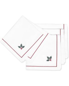 Hofdeco Premium Classic Christmas Holiday Cotton Cloth Napkins Set of 4 Washable Dinner for Christmas Events Parties Embroidered Holly Red Green 20x20