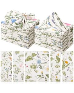 Funnymoom 24 Pcs Herbs and Wild Flowers Cloth Napkins Floral Plants Reusable Napkins Country French Toile Dinner Soft Absorbent for Summer Holiday Party