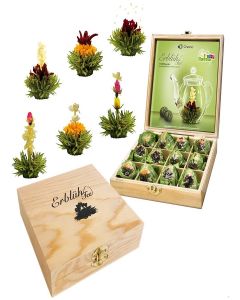 Creano Flowering Abloom Tea - Blooming Gift Set in Stylish Wooden Box, 12pcs