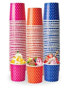LITOPAK 120 Pack 12 oz Ice Cream Cups, Disposable Dessert Cups for Cold or Hot Food, Coloured Paper Dessert Bowls for Soups, Sundaes, and Ice Cream