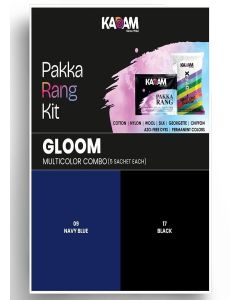 Kadam Pakka Rang Multicolour Combo Gloom / 5 Sachets Black & 5 Sachets Navy Blue / Cloth Colour Dye Powder for Fabric & Jeans / Fabric Dye for Clothes / Includes DyFix Color Fixer