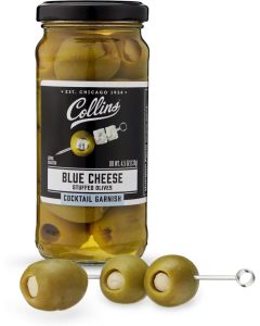 Collins Gourmet Blue Cheese Stuffed Olives - Premium Cocktail Garnish for Martinis, Bloody Marys, and Charcuterie - 4.5 Oz