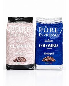 Pure Espresso Classico & Colombia Coffee Beans Combo 2x1kg – Arabica, Medium Roast, Italian Roast