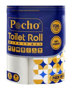 Pocho / 3 Ply Toilet Tissue Roll / Zip Lock Pack / Pack of 6 / 160 X 6 = 960 Pulls / Pull Size 11x10 cm / Premium Toilet Tissue Roll / Eco-Friendly / Soft & Safe Tissue Rolls