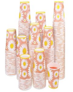 Kajaia 100 Pcs Disposable Cups Daisy Flower Boho Paper Cups 9 oz White Daisy Party favors Cold Beverage Drinking Supplies Summer Spring Wedding Birthday Bridal Shower Travel