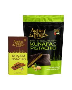 Kunafa & Pistachio Premium Chocolate – Gourmet Fusion of Dessert & Crunchy Nuts – 100g & Arabian Treatz Dark Chocolate with Kunafa & Pistachio 250g / Premium UAE Chocolate / Rich Dark Chocolate Dessert Bundle