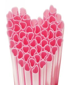 YKYUASD 120 Pcs Heart Shaped Pink Straws Disposable Plastic Straws Cute Drinking straws for Valentine's Day Coffee Bar Birthday Bridal Party Supplies (120, Pink)