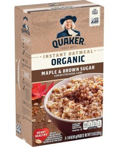 Quaker Organic Instant Oatmeal, Maple & Brown Sugar, Breakfast Cereal, 8 Packets