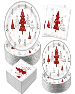 Homlouue 200 Pcs Disposable Christmas Tree Plates and Napkins Sets, Heavy Duty 9 inch Paper Plates, Christmas Party Supplies Decoration for 50 Guests