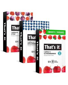 Thats it Variety 100 Natural Real Fruit Bar High Fiber Vegan Gluten Free Healthy Snack Paleo for Children Adults Non GMO No Added Sugar Blueberry Strawberry Fig 36 Pack