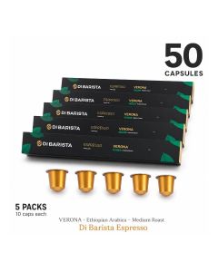 Di Barista Verona Coffee Capsules - Pack of 5 Sleeves – Ethiopian Single Origin 100% Arabica Espresso Pods / Nespresso Compatible / Medium Roast