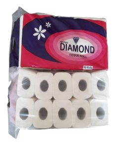 Diamond 2 Ply Soft, Hygienic & Absorbent Toilet Tissue Paper Roll - Pack of 10 (215 Pulls Per Roll, 2150 Sheets) (Pack of 1)