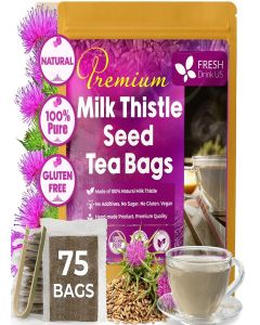 Freshdrinkus, Premium 75 Milk Thistle Tea Bags, 100% Natural & Pure From Seeds. Seed Herbal Tea. Made With Material Bags. No Sugar, Caffeine, Gluten, Vegan.