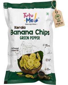 TUTU-ME Kerala Nendran Banana Chips with Green Pepper 100g / Only 4 Ingredients / Nendran Banana in Cold Pressed Coconut Oil / Healthy Chips Gluten Free / No Preservatives / Fasting Friendly