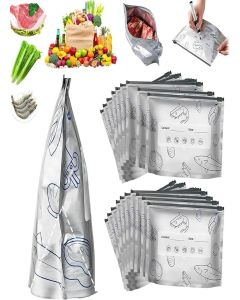Aluminum Foil Bags for Food Packing / Reusable Airtight Sealing Food-Grade Bags / Ziplock Bags for Fridge / Silver Foil Food Storage Bags with Zip Covers for Fresh Packing (Pack Of 10)