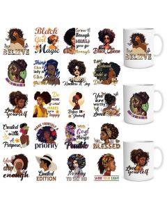 Shejdgart UV DTF Cup Wrap 20 Sheets African American Women UV DTF Cup Wraps for 16 OZ Black Women UVDTF Cup Wraps Affirmation Waterproof UV DTF Transfer Stickers for Glass Cup Mug Wood DIY Crafts