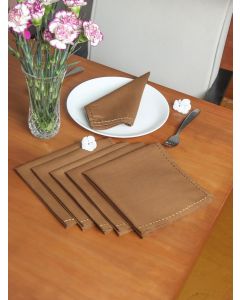 Zeba World Dinner Table Napkins 100% Cotton Set of 6 pcs / Embroidered Chawal Taka / Washable and Reusable Napkins for Dinner Table - Golden Brown - 16x16 inches (40x40cms) (Pack of 6)