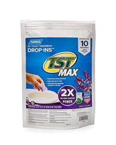 Camco TST MAX RV Toilet Treatment DropINs Control Unwanted Odors and Break Down Waste and Tissue Septic Tank Safe Lavender Scent 10pack 41556