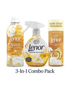 Lenor 3-in-1 Combo Laundry Care Pack: Gold Orchid Scent Booster Beads 155g, Gold Orchid Fabric Conditioner 858ml, Summer Breeze Crease Releaser Spray 500ml