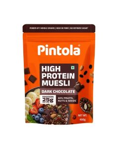 High Protein Muesli Dark Chocolate & Cranberry 400g, 24g Protein, High Fibre, Trans Fat Free with Brown Sugar, Real Fruits, Muesli for Breakfast Food, Muselies Fruit Nuts and Seeds (400g)