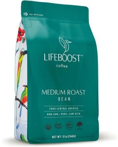 Lifeboost Organic Medium Roast Coffee Beans - Low Acid, Non-GMO, Single Origin, 12 Ounces