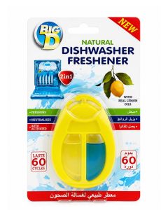 Big D Natural Dishwasher Freshener with Lemon Oil – Long-Lasting Odor Control, Citrus Fragrance, "Aqua Active" Technology, Up to 60 Days