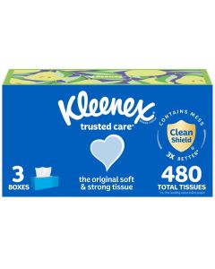 Kleenex Trusted Care Facial Tissues 3 Flat Boxes 160 Tissues per Box 2Ply 480 Total Packaging May Vary