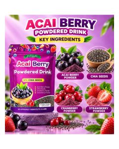 FITGUM Acai Berry Powdered Beverage, Easy Mix Berry Drink With Chia Seeds, 10 Single Serve Sachets, 40 g
