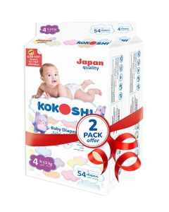Kokoshi Premium Baby Diapers Size 4 (9-13 kg), 108 pcs – Ultra-Soft, Hypoallergenic, 12h Protection, Breathable, Leak-Proof Japanese, Wetness Indicator