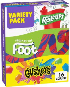 Fruit Roll-Ups, Fruit by the Foot, and Gushers Variety Pack - Gluten Free Snacks, 16 Count, 10.2 oz