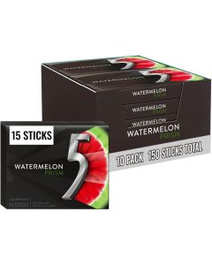 5 Gum Watermelon Prism Sugarfree Gum - 10 Packs with 150 Sticks Total