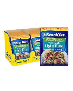 StarKist Light Tuna in Water 25 Less Sodium Pouch 26 oz 24 Pack Ready to Eat Wild Caught High Protein Shelf Stable Seafood Gluten Free Soy Free No Draining for Salads and Sandwiches