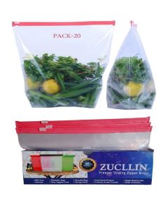 Vonity Pack Of 20 Ziplock Pouch Veg Bag, Reuseble Bag Safe For Freezer, Transparent & Bpa Free, Ziplock Plastic Bags For Fridge Food Storage, Multi-purpose Bag, Fridge Zipper Pouches (Pink (M-4933.