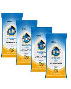 Pledge Multisurface Cleaning Wipes pH Balanced Fresh Citrus 25 Count Pack of 4 100 Total Wipes