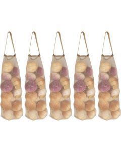 Hanging Mesh Storage 5Pack Potato Onion Bags Large Reusable Net Produce Bags Beige