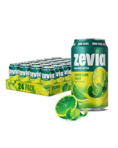 Zevia Zero Sugar Soda Lemon Lime Twist 12 oz Cans 24Pack Naturally Sweetened NonGMO Project Verified GlutenFree Vegan
