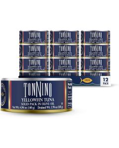 Tonnino Yellowfin Tuna Fillets in Olive Oil, 4 Oz Cans - Pack of 12