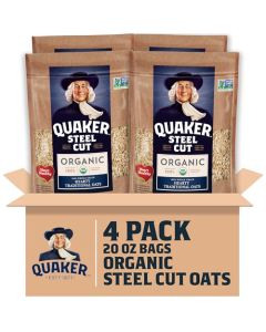 Quaker Steel Cut Oats USDA Organic Non GMO Project Verified 20oz Resealable Bags Pack of 4