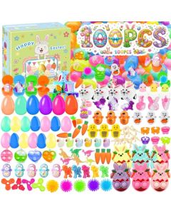 BicMan Prefilled Easter Eggs with Toys 100 Pcs Plastic Easter Eggs Set Easter Basket Stuffers for Egg Hunt and Party Activities