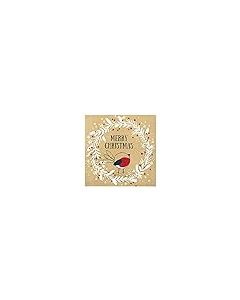 Christmas Napkins Paper Cute Festive Wreath Bird PrintBrown Recycled Napkins Decorative Disposable Holiday Dinner LunchLuncheon Buffet Brunch Rustic Xmas Party Decor