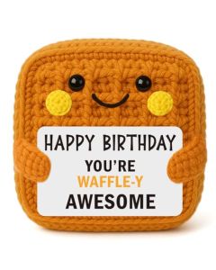 YUEYUQIU Birthday Waffle Gifts for Women Men Handmade Crochet Waffle Birthday Gifts for Friends Sister Coworker Bday Presents for Her Him Easter Basket Stuffers for Daughter Son Teen Boys Girls